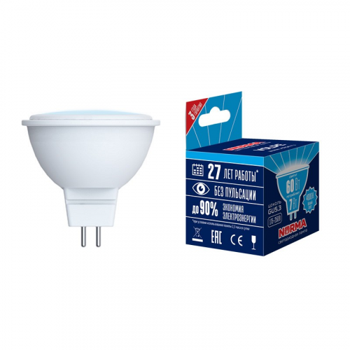 Лампы светодиодные Volpe LED-JCDR-7W/WW/GU5.3/NR картон, цена за 1 шт