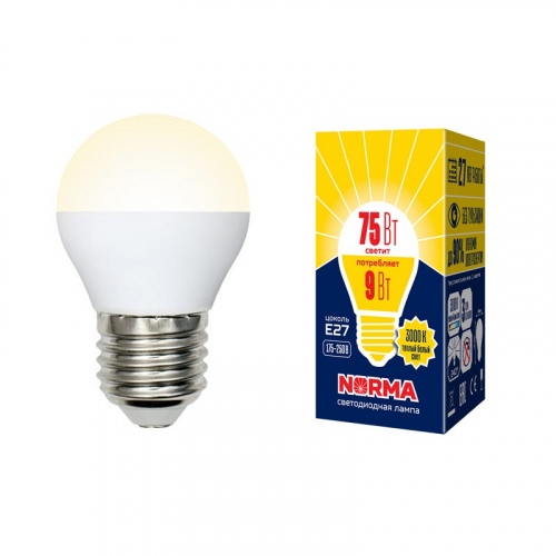 Лампы светодиодные Volpe LED-G45-9W/WW/E27/FR/NR картон, цена за 1 шт