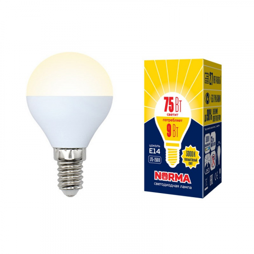 Лампы светодиодные Volpe LED-G45-9W/WW/E14/FR/NR картон, цена за 1 шт