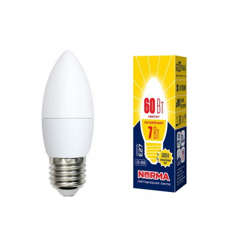 Лампы светодиодные Volpe LED-C37-7W/WW/E27/FR/NR картон, цена за 1 шт