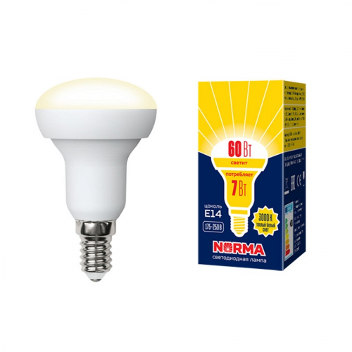 Лампы светодиодные Volpe LED-R50-7W/WW/E14/FR/NR картон, цена за 1 шт