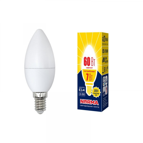 Лампы светодиодные Volpe LED-C37-7W/WW/E14/FR/NR картон, цена за 1 шт