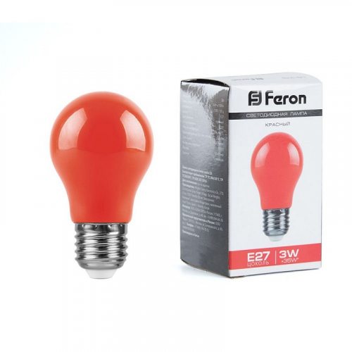 Лампа светодиодная, (3W) 230V E27 красный A50, LB-375, цена за 1 шт