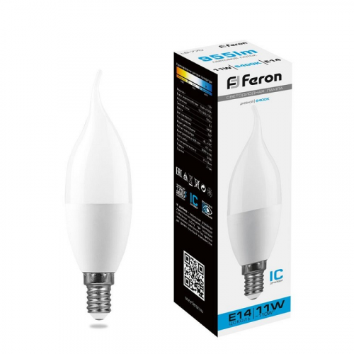 Лампа светодиодная, (11W) 230V E14 6400K на ветру C37T, LB-770, цена за 1 шт