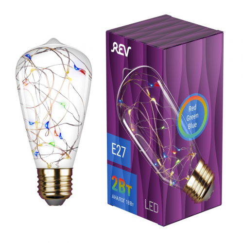 32447 8 Лампа filament, конус, ST64, 2Вт, E27, RGB, 200Лм, 230В, 32447 8, REV, цена за 1 шт