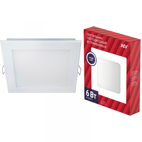 28980 7 Светильник встраиваемый для офиса, светодиодный, SUPERSLIM QUADRO, 120х120х10мм, 6Вт, 510Лм, 4000К, IP20, 28980 7, REV, цена за 1 шт