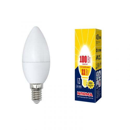 Лампы светодиодные Volpe LED-C37-11W/WW/E14/FR/NR картон, цена за 1 шт