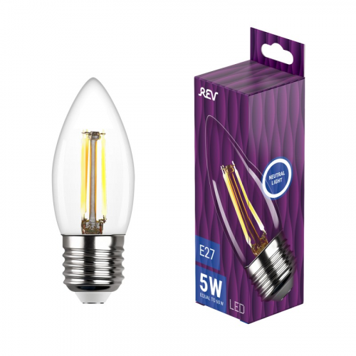 32488 1 Лампа filament, свеча, С37, 5Вт, E27, 4000K, 545Лм, 32488 1, REV, цена за 1 шт