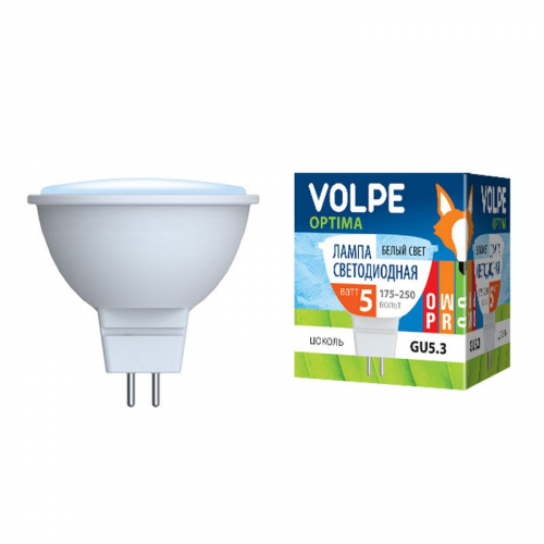Лампа светодиодная Volpe LED-JCDR-5W/NW/GU5.3/O Форма JCDR, матовый рассеиватель, цена за 1 шт