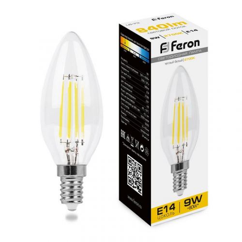 Лампа светодиодная, (9W) 230V E14 2700K прозрачная, LB-73, цена за 1 шт