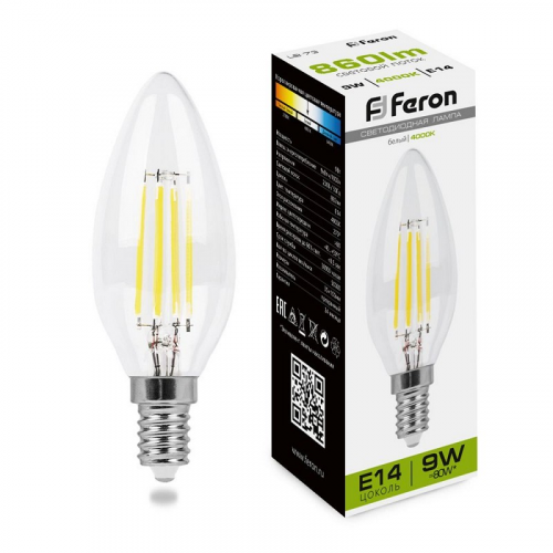Лампа светодиодная, (9W) 230V E14 4000K прозрачная, LB-73, цена за 1 шт