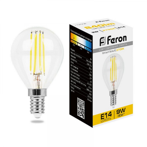 Лампа светодиодная, (9W) 230V E14 2700K прозрачная, LB-509, цена за 1 шт