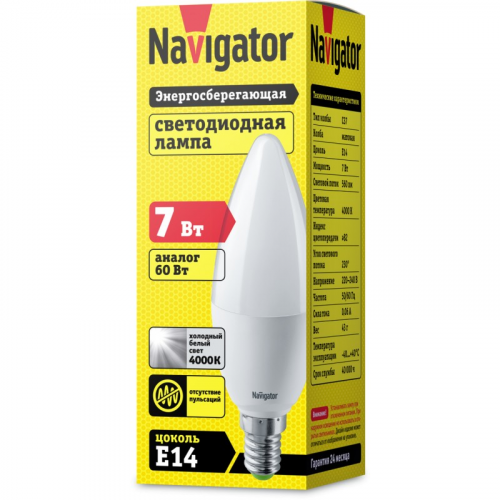 Светодиодная лампа свеча Navigator 94 492 NLL-C37-7-230-4K-E14-FR, цена за 1 шт