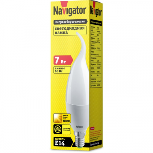 Светодиодная лампа свеча Navigator 94 495 NLL-FC37-7-230-2.7K-E14-FR, цена за 1 шт