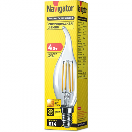 Светодиодная лампа свеча Navigator 71 308 NLL-F-FC35-4-230-2.7K-E14, цена за 1 шт