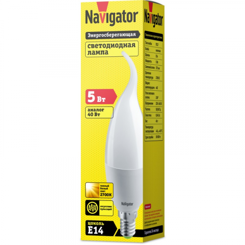 Светодиодная лампа свеча Navigator 94 496 NLL-P-FC37-5-230-2.7K-E14-FR, цена за 1 шт
