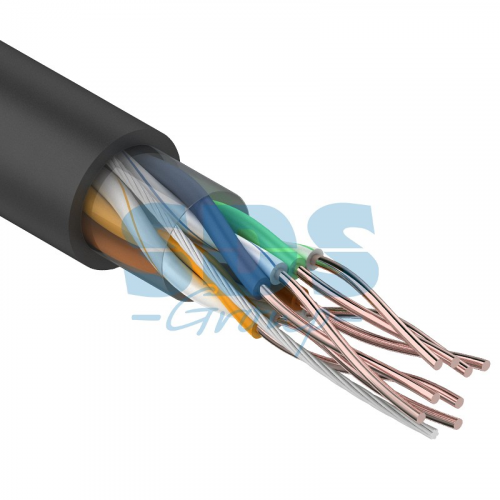 Кабель витая пара U/UTP, CAT 5e, PE, 4PR, 24AWG, OUTDOOR, SOLID, черный, 50м, REXANT, цена за 1 бухта