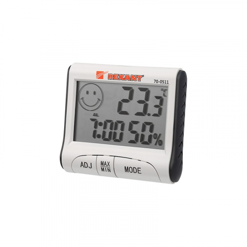Термогигрометр комнатный с часами и функцией будильника REXANT, цена за 1 шт