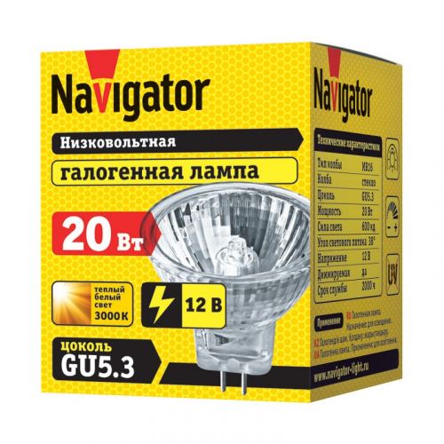 Галогенная лампа GU5.3 Navigator 94 202 MR16 20W 12V 2000h, цена за 1 шт