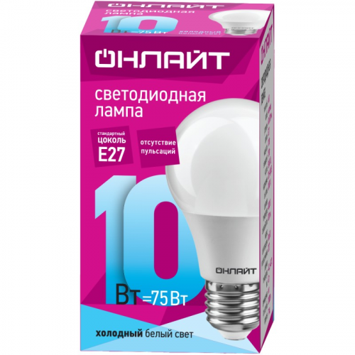 Светодиодная лампа груша ОНЛАЙТ 71 650 OLL-A60-10-230-4K-E27, цена за 1 шт