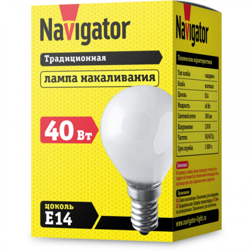 Лампа накаливания Е14 Navigator 94 315 NI-C-40-230-E14-FR, цена за 1 шт