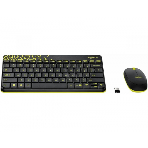 Комплект беспроводной клавиатура+мышь Logitech Wireless Desktop MK240 Nano Black 920-008213, Черный/Желтый