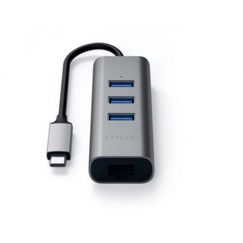USB-хаб Satechi Type-C 2-in-1 USB 3.0 Aluminum 3 Port Hub (3xUSB 3.0, Rj-45) (1Gb), Сетевой адаптер Серый ST-TC2N1USB31AM
