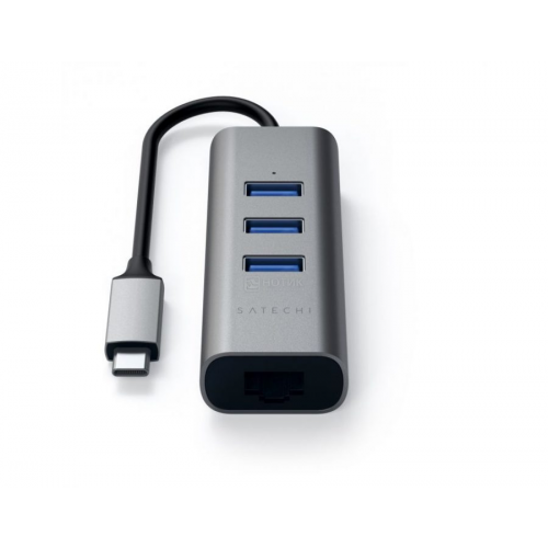 USB-хаб Satechi Type-C 2-in-1 USB 3.0 Aluminum 3 Port Hub (3xUSB 3.0, Rj-45), Сетевой адаптер Серый ST-TC2N1USB31AM