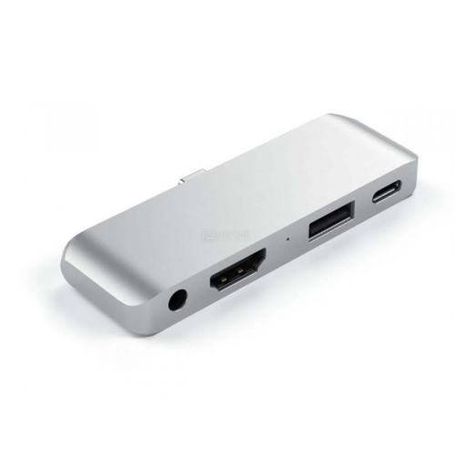 USB-хаб Satechi Aluminum Type-C Mobile Pro Hub Adapter для iPad Pro 2018 (USB 3.0, HDMI, USB Type-C, Mini jack), Серебристый Док-станция ST-TCMPHS