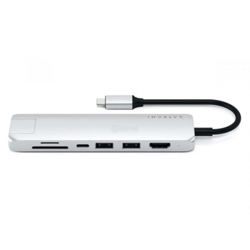 USB-хаб Satechi Type-C Slim Multiport with Ethernet Adapter (2xUSB 3.0, USB Type-C, HDMI, RJ-45, SD, micro-SD), Серебристый Док-станция ST-UCSMA3S