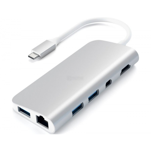 USB-хаб Satechi Aluminum Type-C Multimedia Adapter (3xUSB 3.0, USB Type-C, RJ-45, HDMI, mDP, SD, micro-SD), Серебристый Док-станция ST-TCMM8PAS