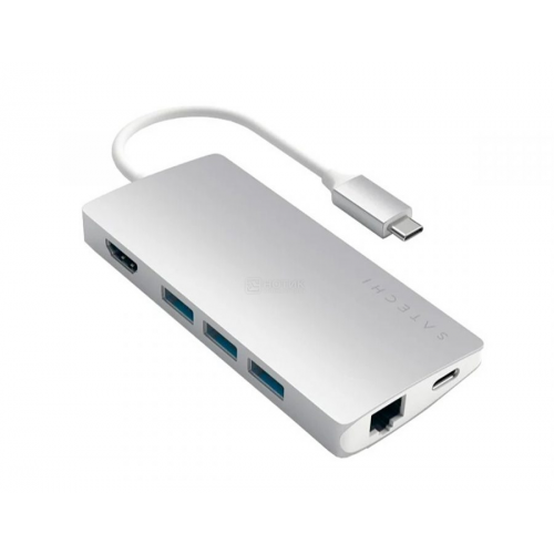 USB-хаб Satechi Aluminum Type-C Multi-Port Adapter 4K with Ethernet V2 (3xUSB 3, Type-C, RJ-45, HDMI, SD, micro-SD) Серебристый Док-станция ST-TCMA2S