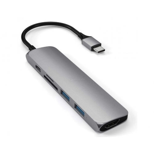 USB-хаб Satechi Aluminum Type-C Slim Multi-Port Adapter V2 (2xUSB 3.0, USB Type-C, HDMI, SD, micro-SD), Серый Док-станция ST-SCMA2M