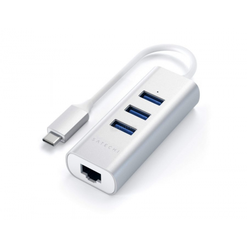 USB-хаб Satechi Type-C 2-in-1 USB 3.0 Aluminum 3 Port Hub (3xUSB 3.0, Rj-45) (1Gb), Сетевой адаптер Серебристый ST-TC2N1USB31AS