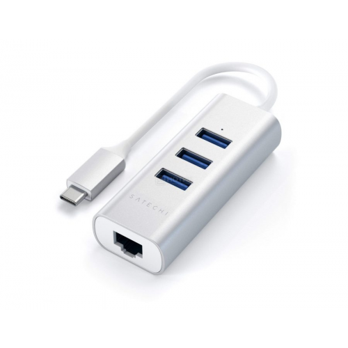 USB-хаб Satechi Type-C 2-in-1 USB 3.0 Aluminum 3 Port Hub (3xUSB 3.0, Rj-45), Сетевой адаптер Серебристый ST-TC2N1USB31AS