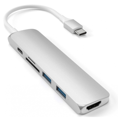 USB-хаб Satechi Aluminum Type-C Slim Multi-Port Adapter V2 (2xUSB 3.0, USB Type-C, HDMI, SD, micro-SD), Серебристый Док-станция ST-SCMA2S