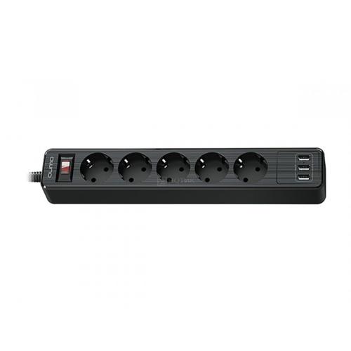 Сетевой фильтр QUMO Power Bar 5SP4U (P-0005), 5 розеток, 3xUSB, 2500 Вт, 10А, 2м Черный 42090
