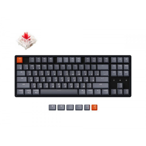 Клавиатура беспроводная механическая Keychron K8, Bluetooth, White LED подсветка, Gateron Red Switch, Черный/Серый K8G1