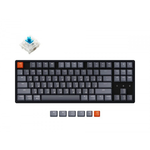 Клавиатура беспроводная механическая Keychron K8, Bluetooth, White LED подсветка, Gateron Blue Switch, Черный/Серый K8G2