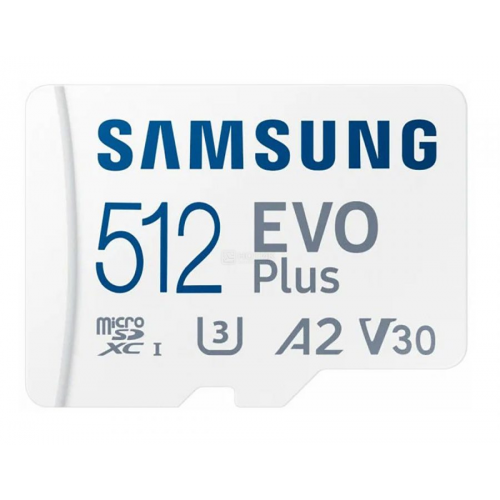 Карта памяти Samsung microSDXC 512GB EVO PLUS microSDXC Class 10 UHS-I, U3 + SD адаптер MB-MC512KA/KR