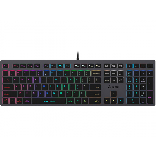 Клавиатура проводная A4Tech Fstyler FX60H, USB, RGB-подсветка, 2xUSB 2.0, Серый/Черный FX60H GREY/NEON