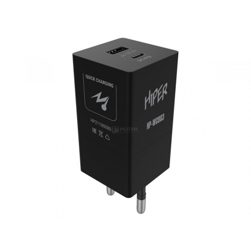 Сетевое зарядное устройство HIPER HP-WC003, до 20Вт, USB, USB Type-C, Черный HP-WC003