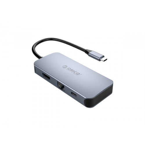 USB-хаб ORICO MC-U602P-GY, Type-C (3xUSB 3.0, USB Type-C, HDMI, RJ-45), Серый Док-станция ORICO-MC-U602P-GY