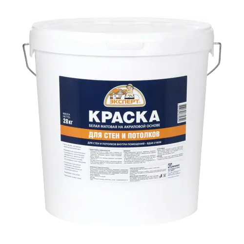 Акриловая водоэмульсионная краска для потолков и стен Эксперт ВД АК 1180 М 28 кг белая неморозостойкая