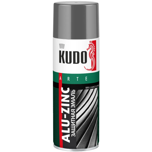 Защитная эмаль универсальная алюминиево цинковая Kudo Arte Alu Zinc Brilliance & Protect 520 мл серебристая