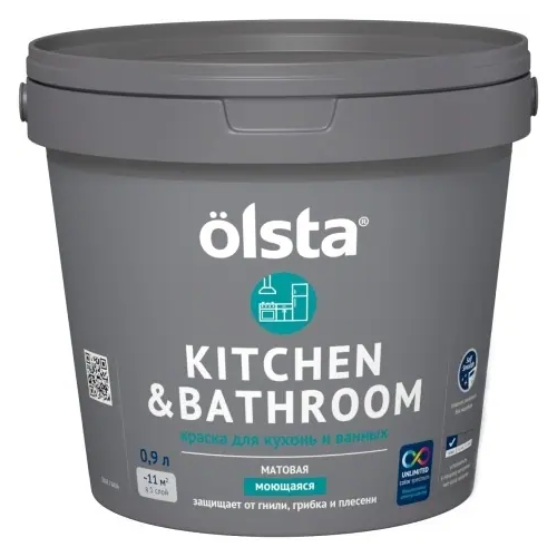 Краска для кухонь и ванных Olsta Kitchen & Bathroom 900 мл воздушные морские брызги база A №117A Bris 00