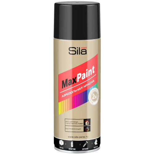 Аэрозольная краска для наружных и внутренних работ Sila Home Max Paint 520 мл черная RAL9005 глянцевая