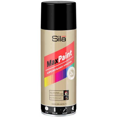 Аэрозольная краска для наружных и внутренних работ Sila Home Max Paint 520 мл черная RAL9005 матовая от +5°C до +35°C