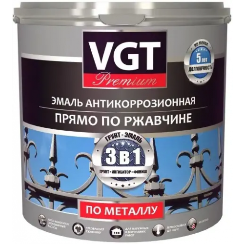 Эмаль антикоррозионная по металлу ВГТ Premium ВД АК 1179 Прямо по Ржавчине 2.5 кг черная