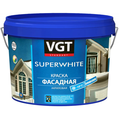 Краска фасадная акриловая зимняя ВГТ ВД АК 1180 Superwhite 15 кг супербелая
